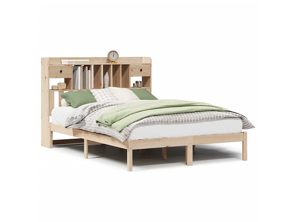 Lit bibliothèque sans matelas 140x200 cm bois massif de pin
