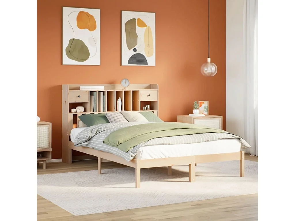 Lit bibliothèque sans matelas 140x200 cm bois massif de pin