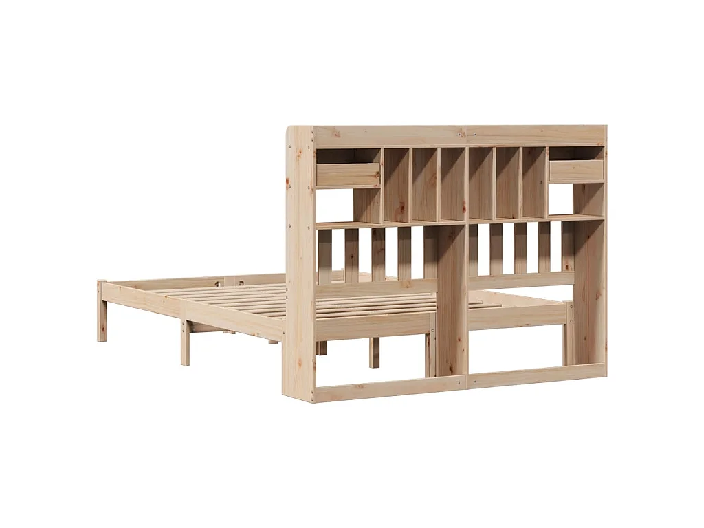 Lit bibliothèque sans matelas 140x200 cm bois massif de pin