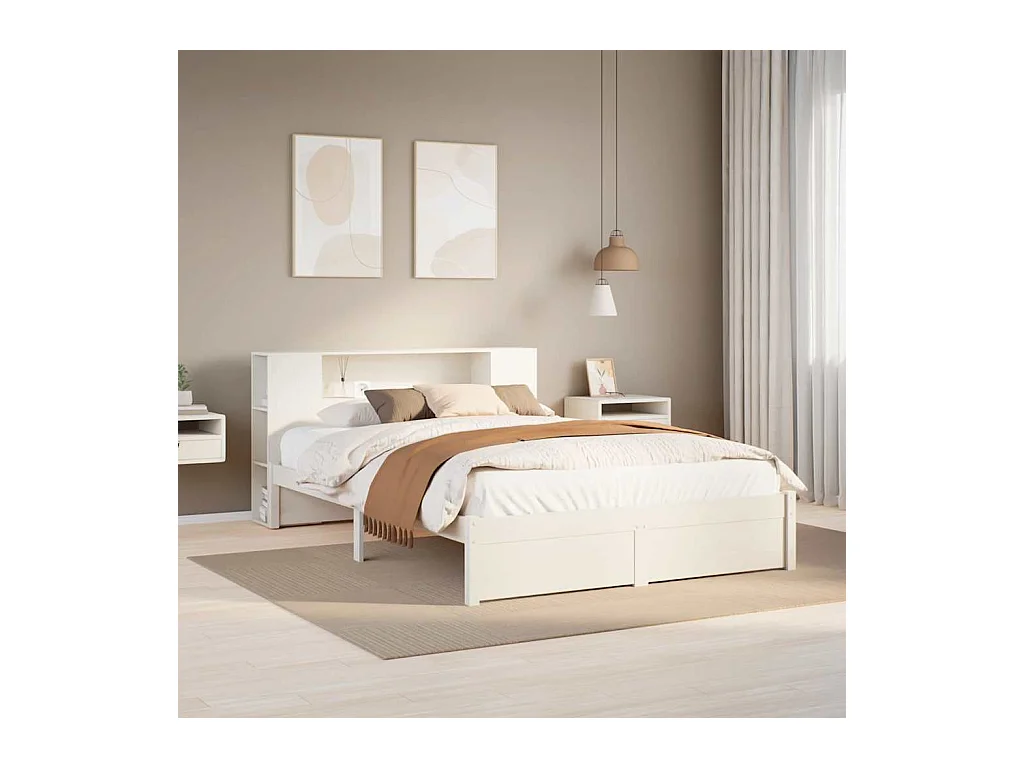 Lit bibliothèque sans matelas blanc 140x190 cm bois pin massif