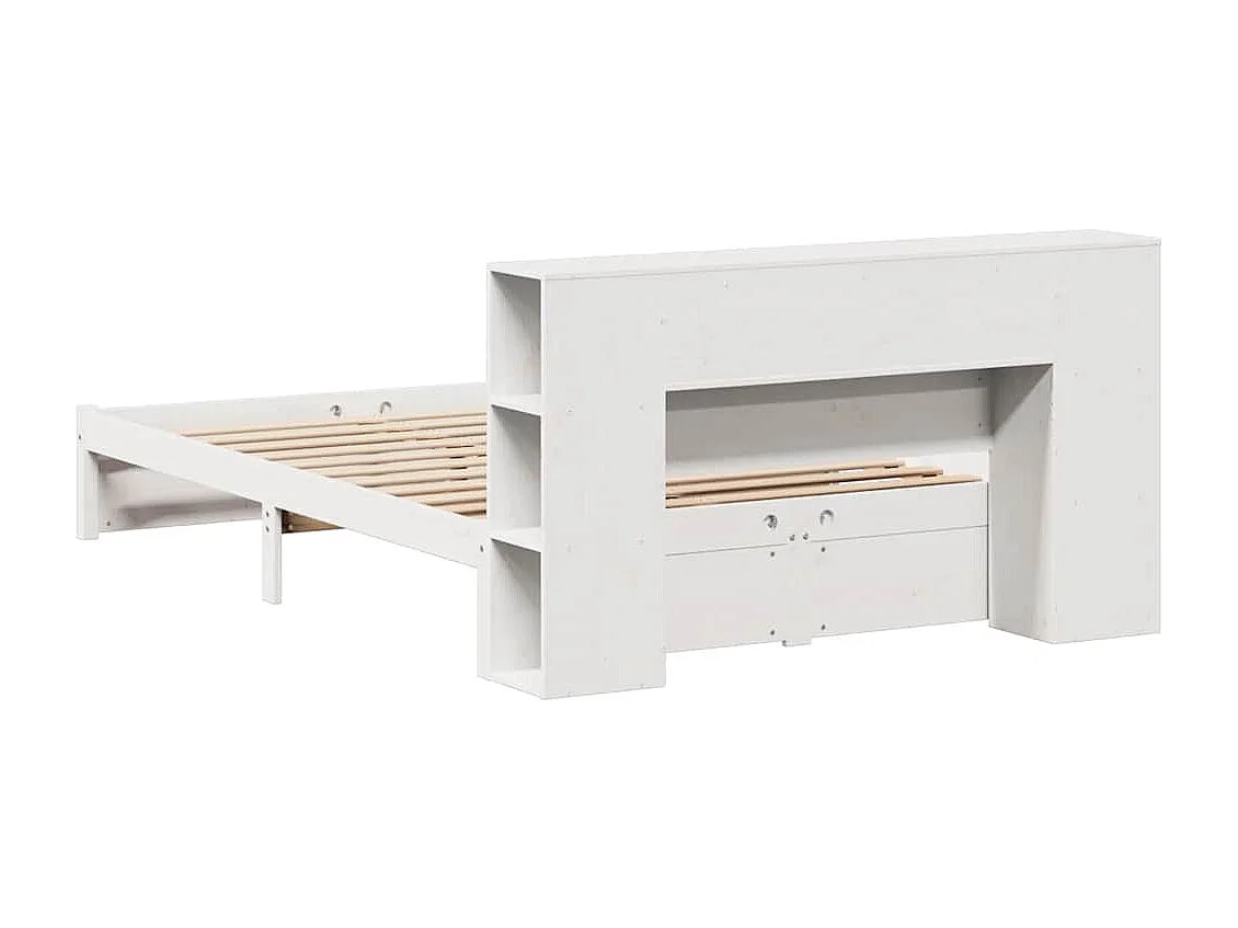 Lit bibliothèque sans matelas blanc 140x190 cm bois pin massif