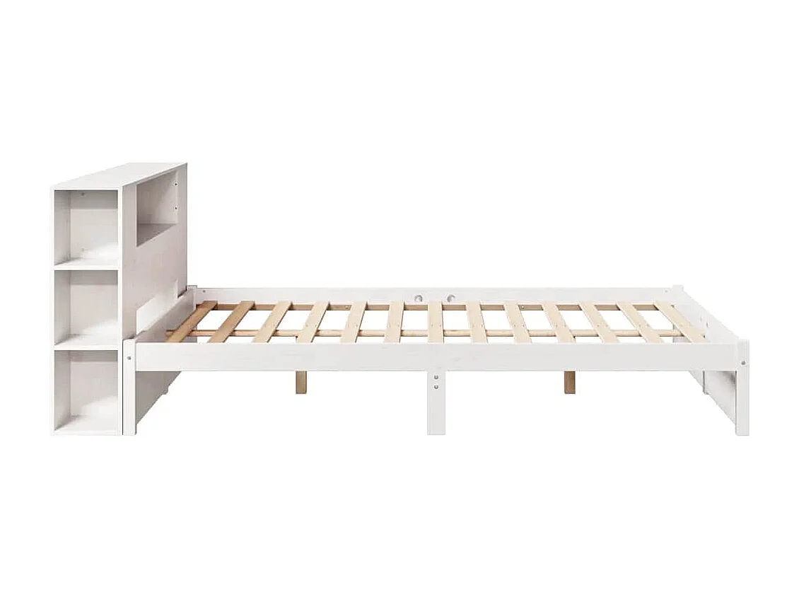 Cama con estantería sin colchón madera maciza blanca 140x190 cm