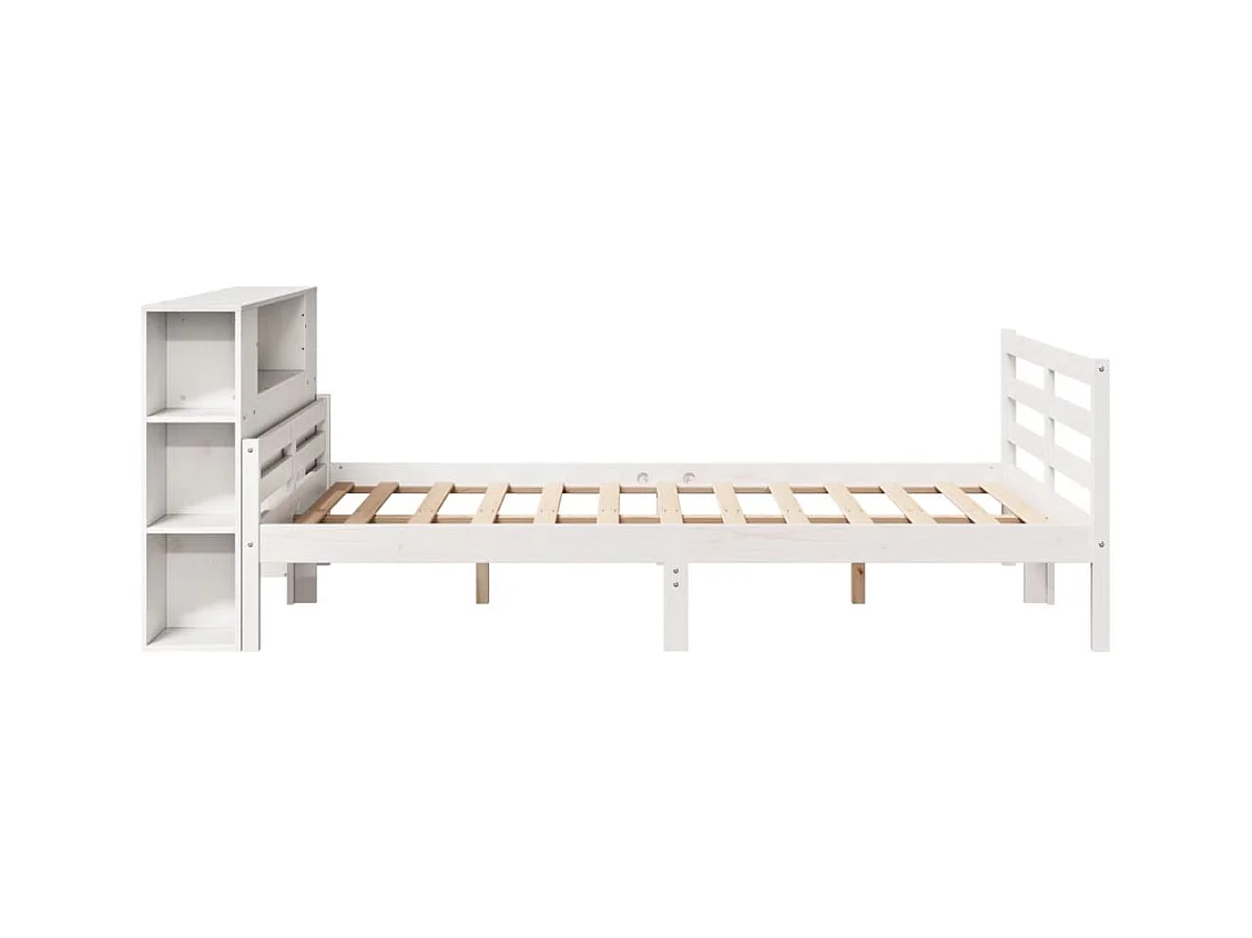 Lit bibliothèque sans matelas blanc 135x190 cm bois pin massif