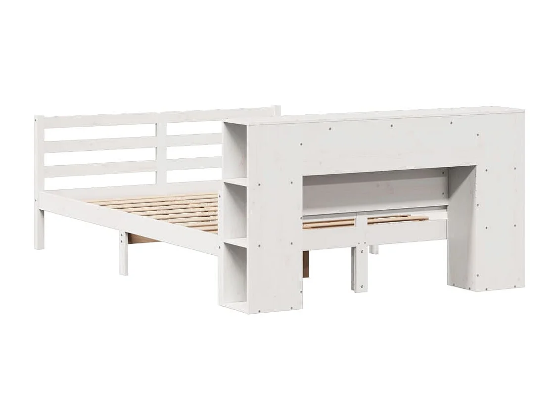 Lit bibliothèque sans matelas blanc 135x190 cm bois pin massif
