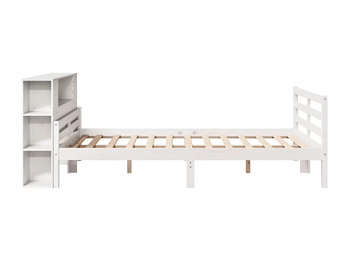 Lit bibliothèque sans matelas blanc 135x190 cm bois pin massif