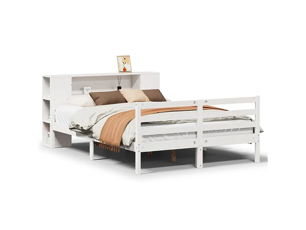 Cama com estante sem colchão 135x190 cm pinho maciço branco