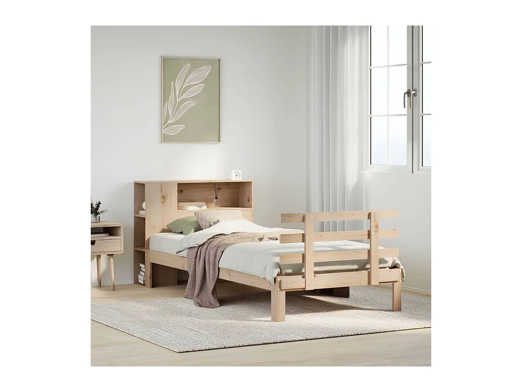 Lit bibliothèque sans matelas 90x200 cm bois de pin massif