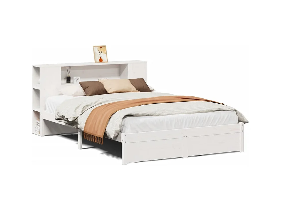 Lit bibliothèque sans matelas blanc 120x200 cm bois pin massif