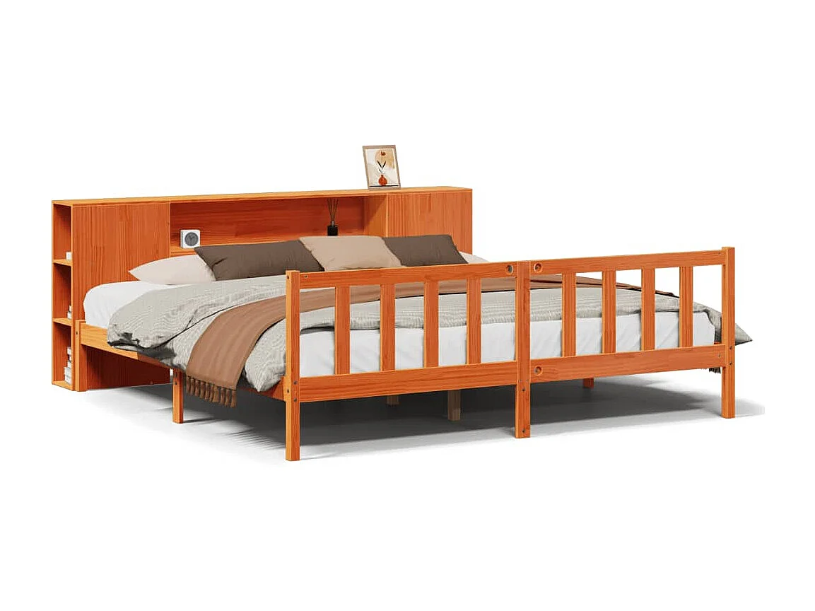 Massivholzbett mit Regal ohne Matratze Wachsbraun 200x200 cm
