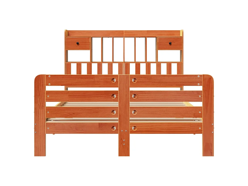 Lit bibliothèque sans matelas cire marron 150x200 cm pin massif