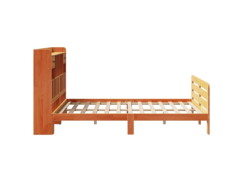Lit bibliothèque sans matelas cire marron 150x200 cm pin massif