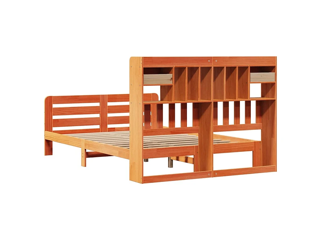 Lit bibliothèque sans matelas cire marron 150x200 cm pin massif