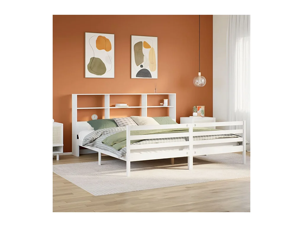 Lit bibliothèque sans matelas blanc 180x200 cm bois pin massif
