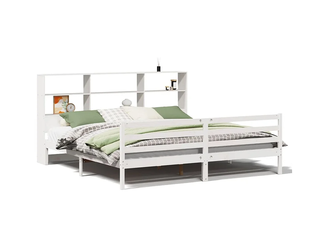 Lit bibliothèque sans matelas blanc 180x200 cm bois pin massif