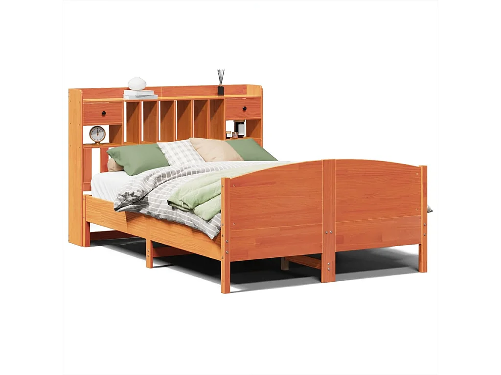 Massivholzbett mit Regal ohne Matratze Wachsbraun 150x200 cm