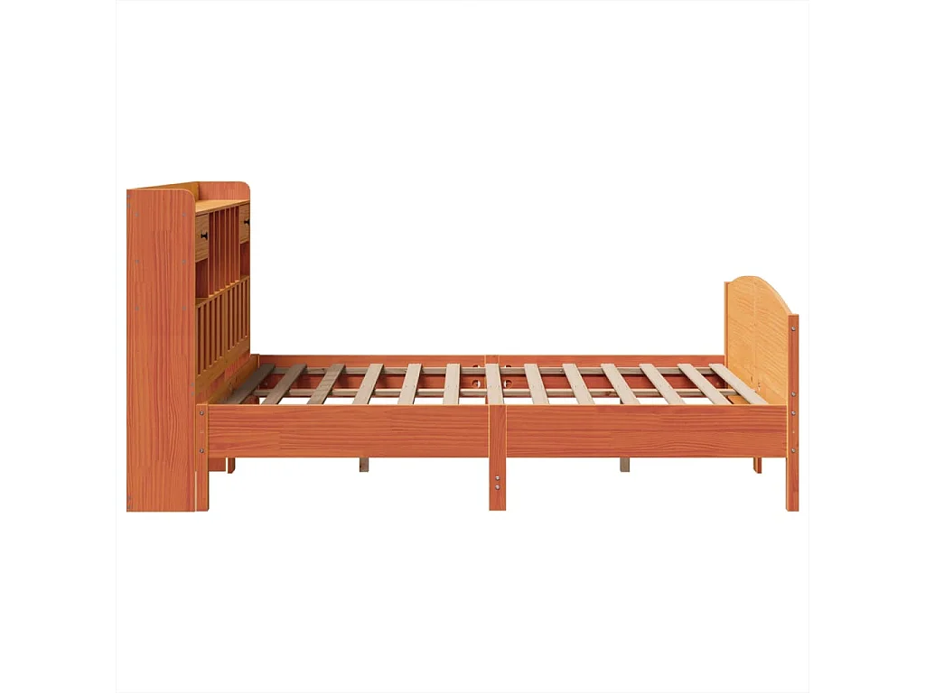 Massivholzbett mit Regal ohne Matratze Wachsbraun 150x200 cm