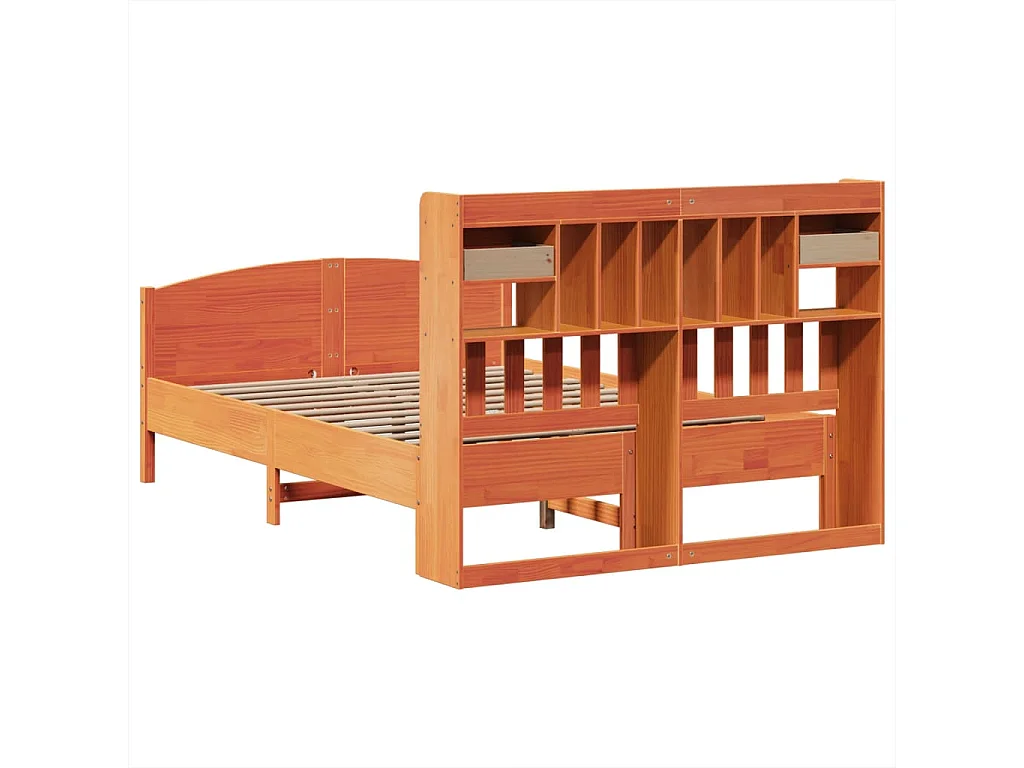Massivholzbett mit Regal ohne Matratze Wachsbraun 150x200 cm