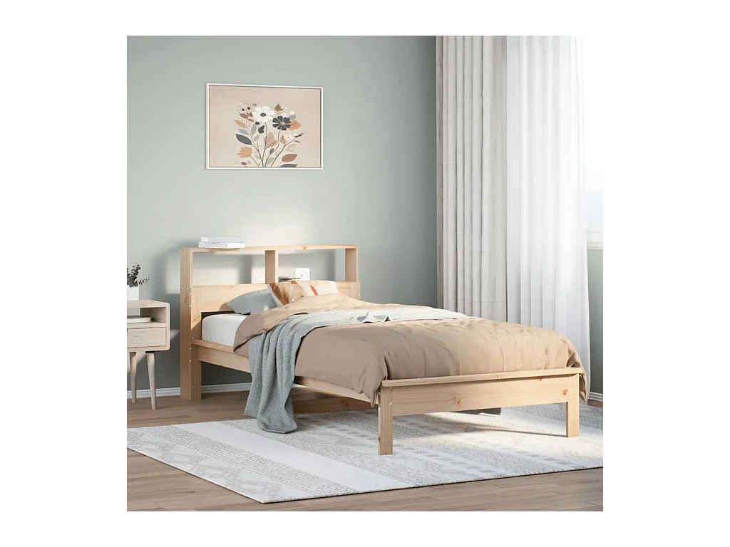 Lit bibliothèque sans matelas 100x200 cm bois massif de pin