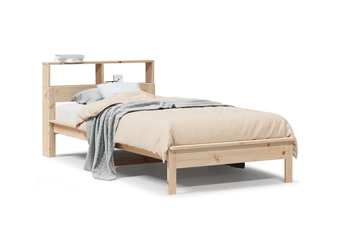 Lit bibliothèque sans matelas 100x200 cm bois massif de pin