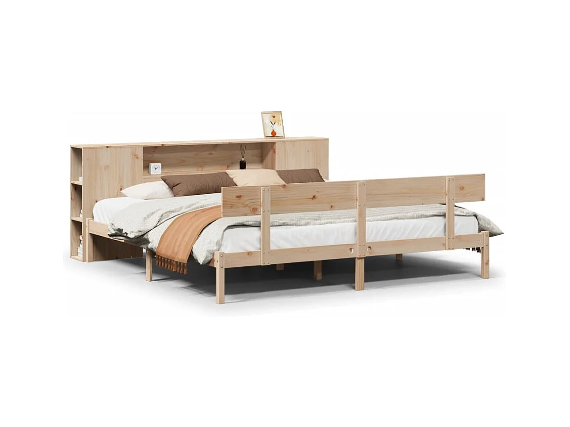 Lit bibliothèque sans matelas 200x200 cm bois massif de pin