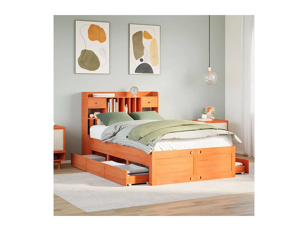 Cama com estante sem colchão 135x190 cm pinho maciço