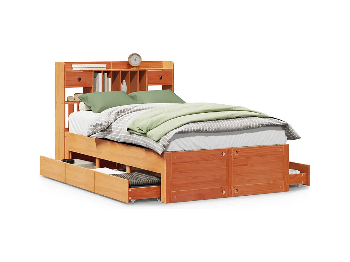 Cama com estante sem colchão 135x190 cm pinho maciço