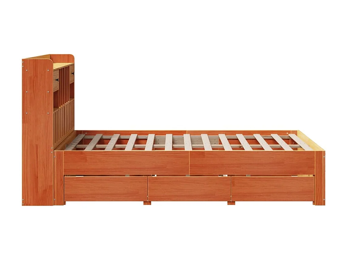 Bed met boekenkast zonder matras grenenhout wasbruin 135x190 cm