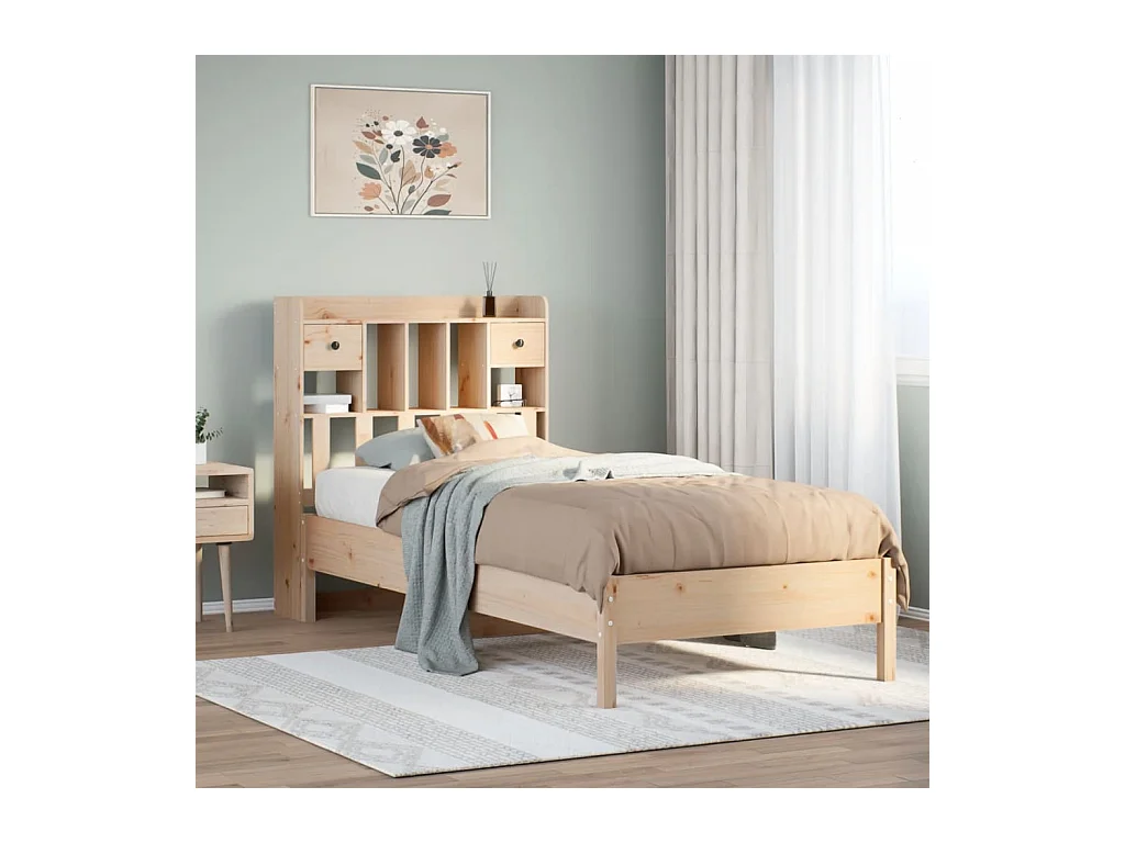 Cama con estantería sin colchón madera maciza de pino 90x190 cm
