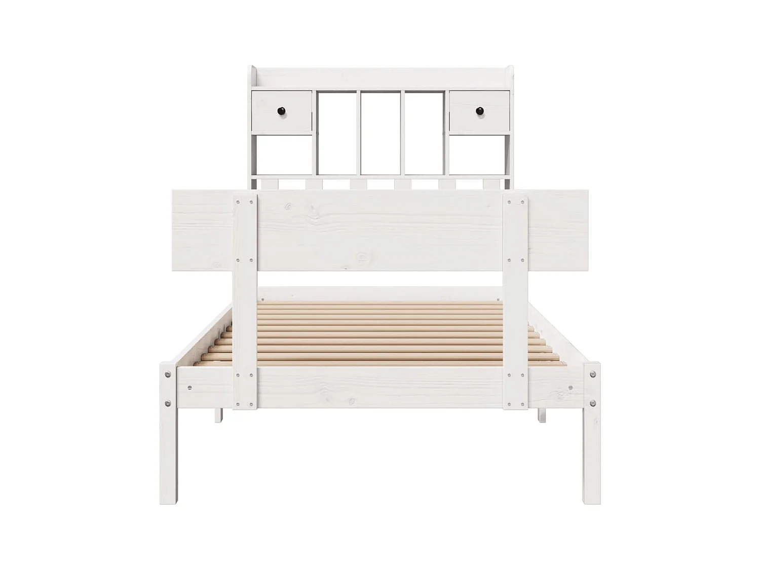 Lit bibliothèque sans matelas blanc 90x190cm bois de pin massif