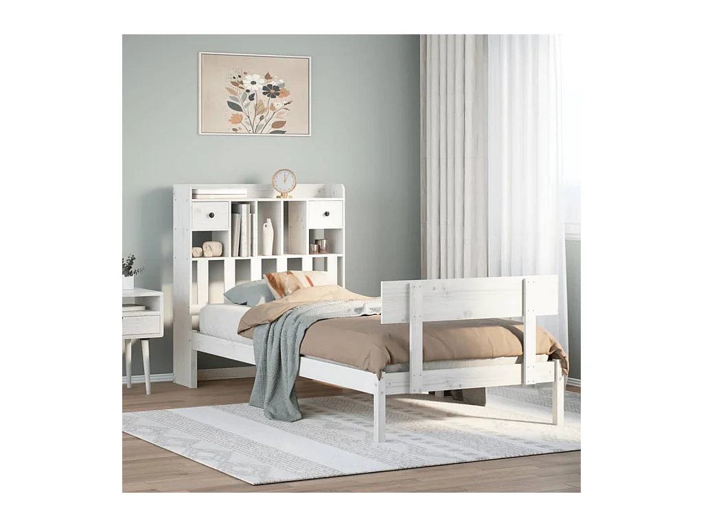 Letto Libreria senza Materasso Bianco 90x190 cm Massello Pino