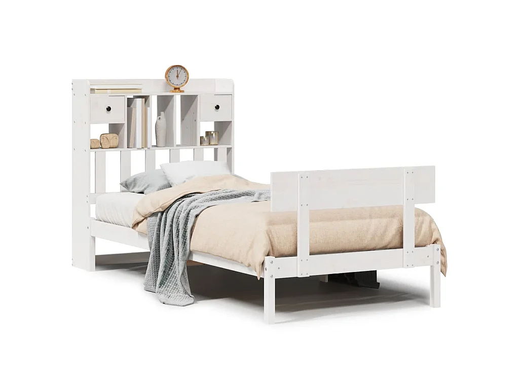 Cama con estantería sin colchón madera maciza de pino 90x190 cm