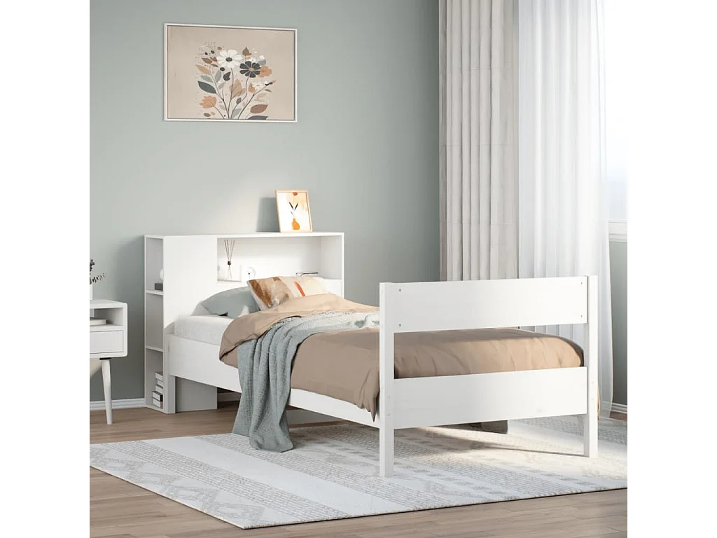 Letto Libreria senza Materasso Bianco 90x190 cm Massello Pino
