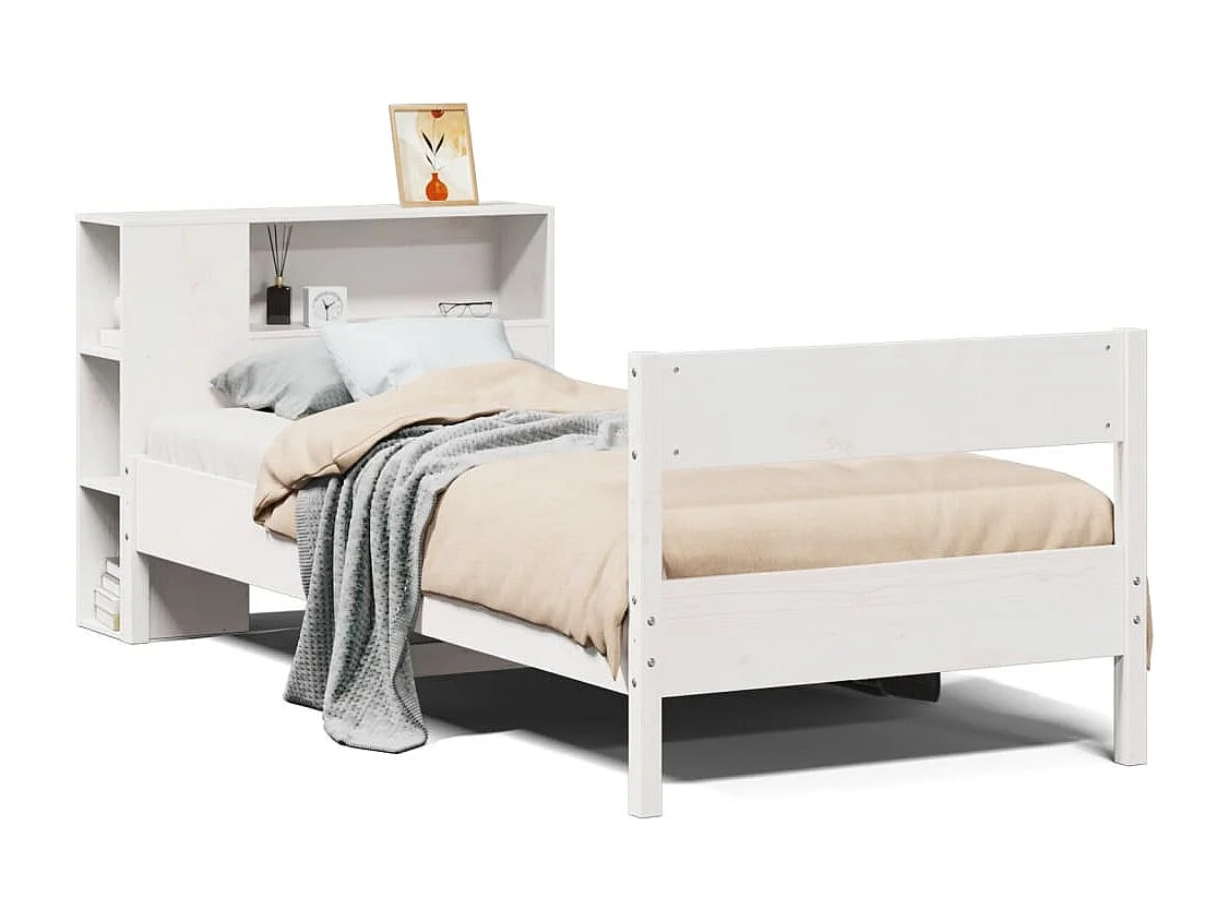 Cama com estante sem colchão 90x190 cm pinho maciço branco
