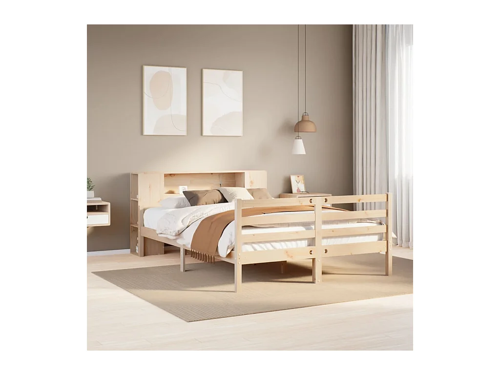 Lit bibliothèque sans matelas 135x190 cm bois de pin massif