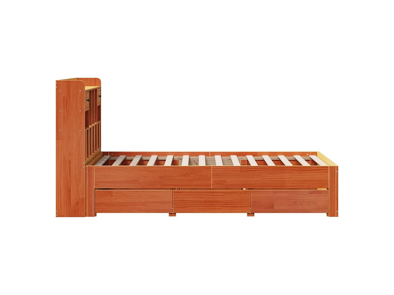 Bed met boekenkast zonder matras grenenhout wasbruin 75x190 cm
