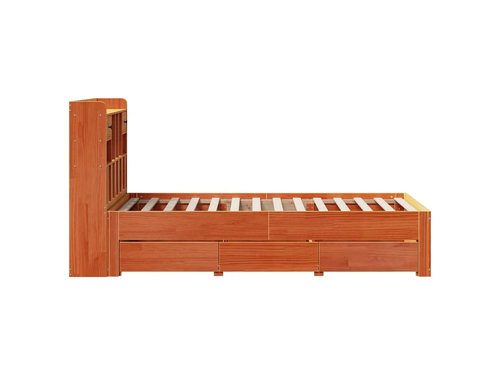 Letto Libreria senza Materasso Marrone Cera 75x190 cm in Pino