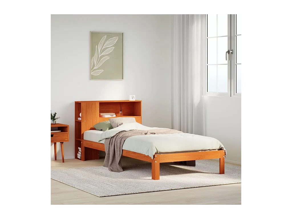Massivholzbett mit Regal ohne Matratze Wachsbraun 100x200 cm