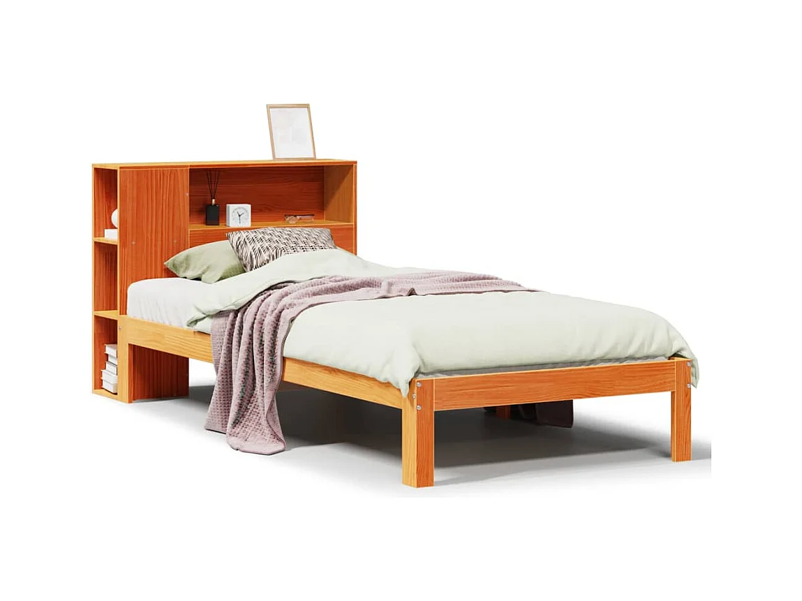 Massivholzbett mit Regal ohne Matratze Wachsbraun 100x200 cm