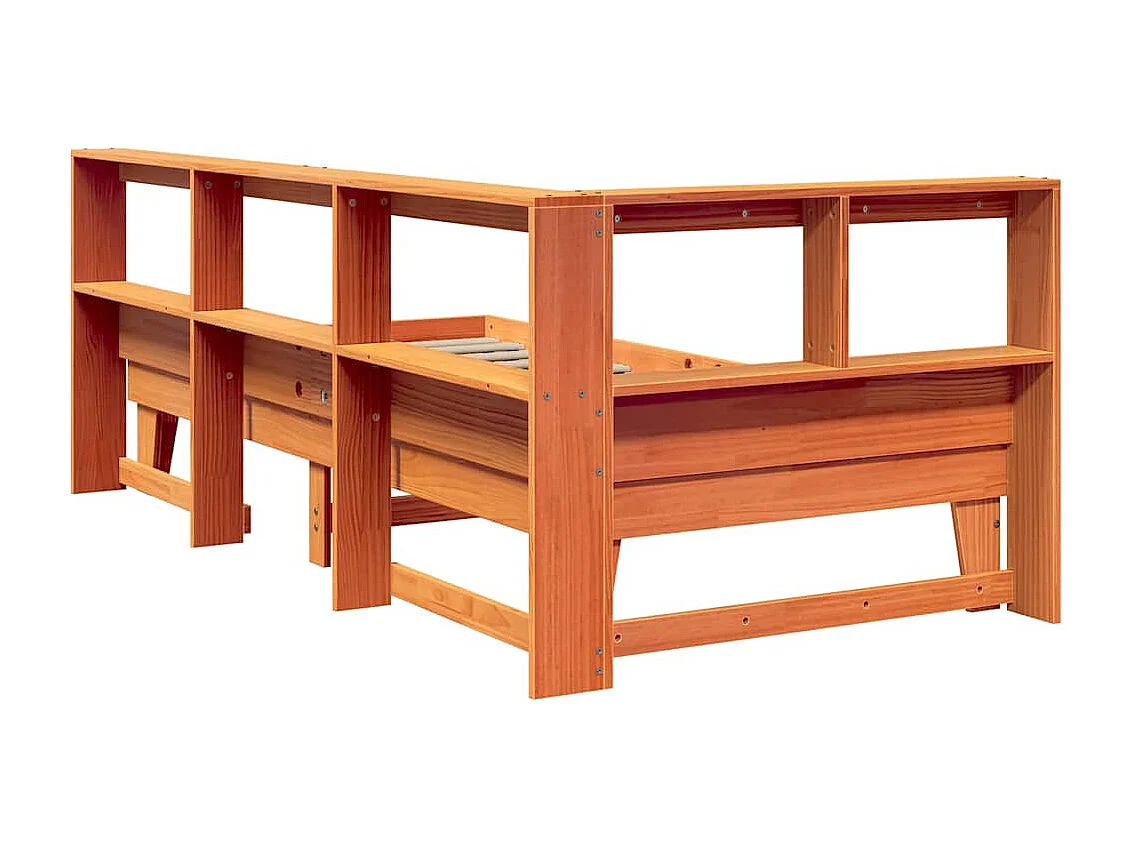 Bed met boekenkast zonder matras grenenhout wasbruin 75x190 cm