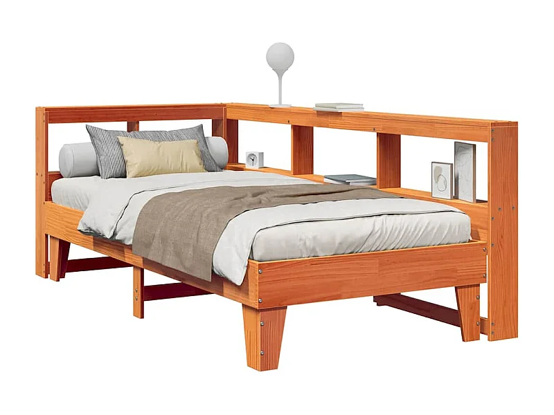 Lit bibliothèque sans matelas cire marron 75x190 cm pin massif