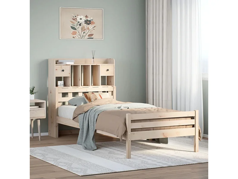 Bed met boekenkast zonder matras massief grenenhout 90x200 cm