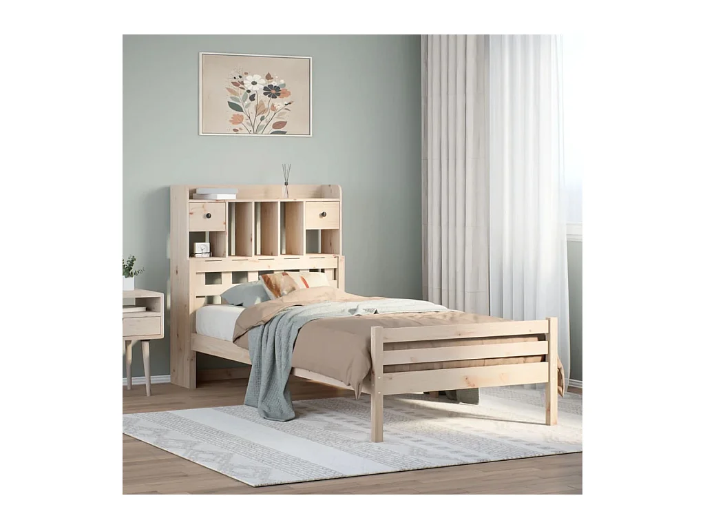 Bed met boekenkast zonder matras massief grenenhout 90x200 cm