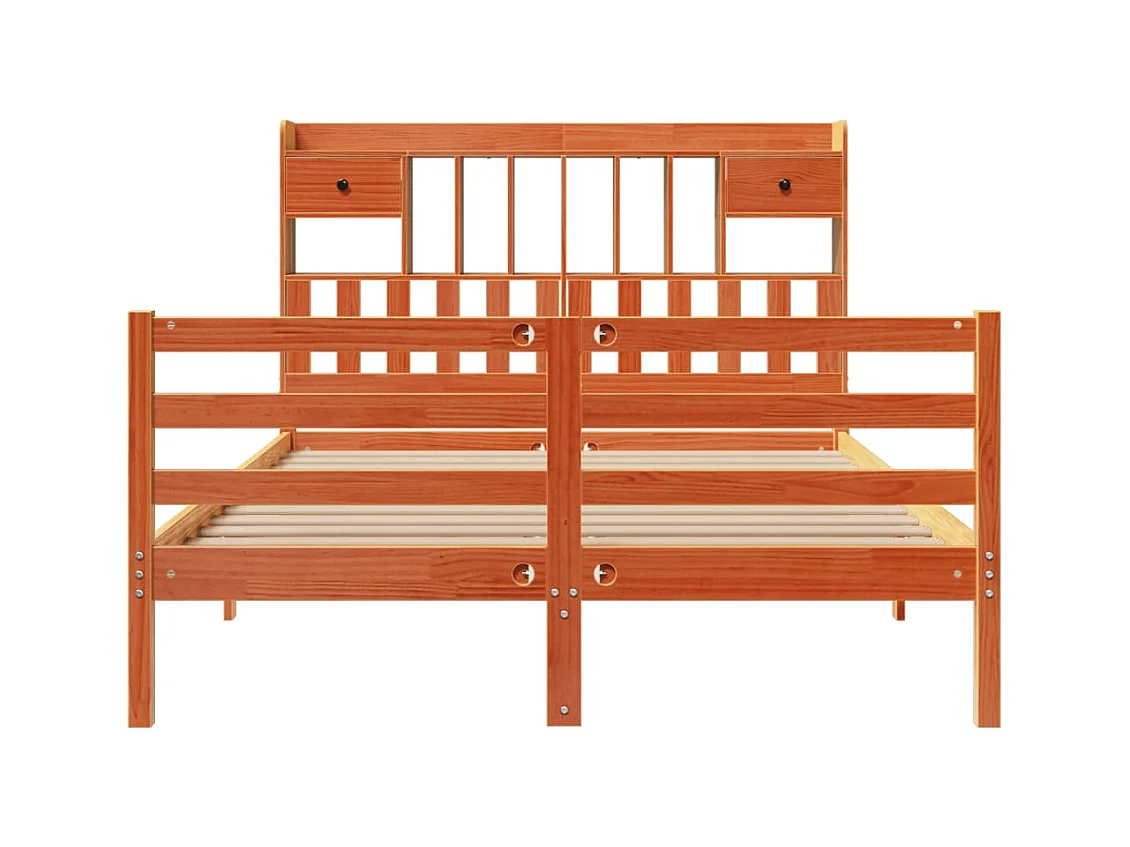 Lit bibliothèque sans matelas cire marron 150x200 cm pin massif