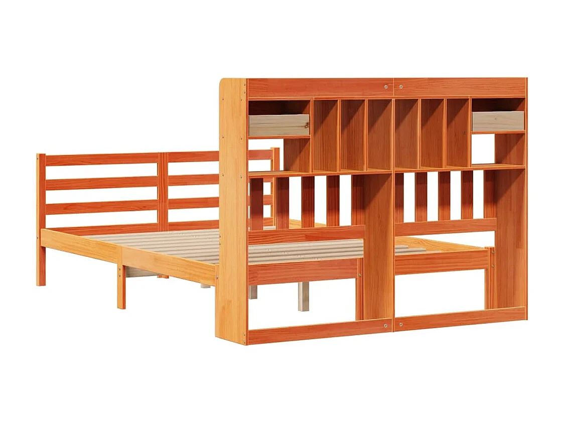 Lit bibliothèque sans matelas cire marron 150x200 cm pin massif