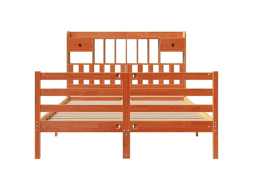 Lit bibliothèque sans matelas cire marron 150x200 cm pin massif