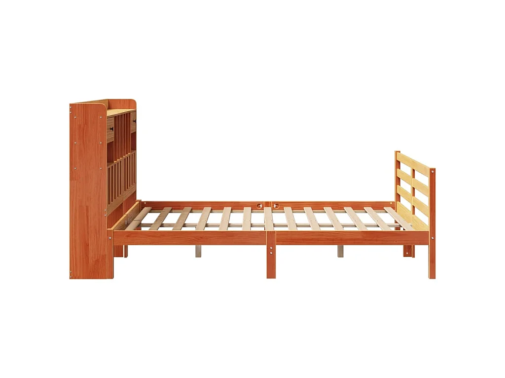 Lit bibliothèque sans matelas cire marron 150x200 cm pin massif