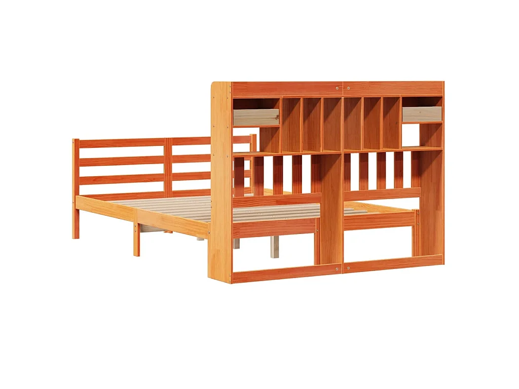 Lit bibliothèque sans matelas cire marron 150x200 cm pin massif