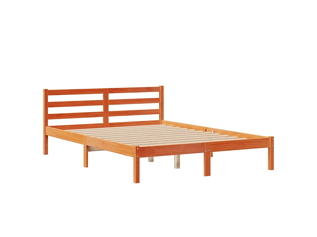 Lit bibliothèque sans matelas cire marron 150x200 cm pin massif