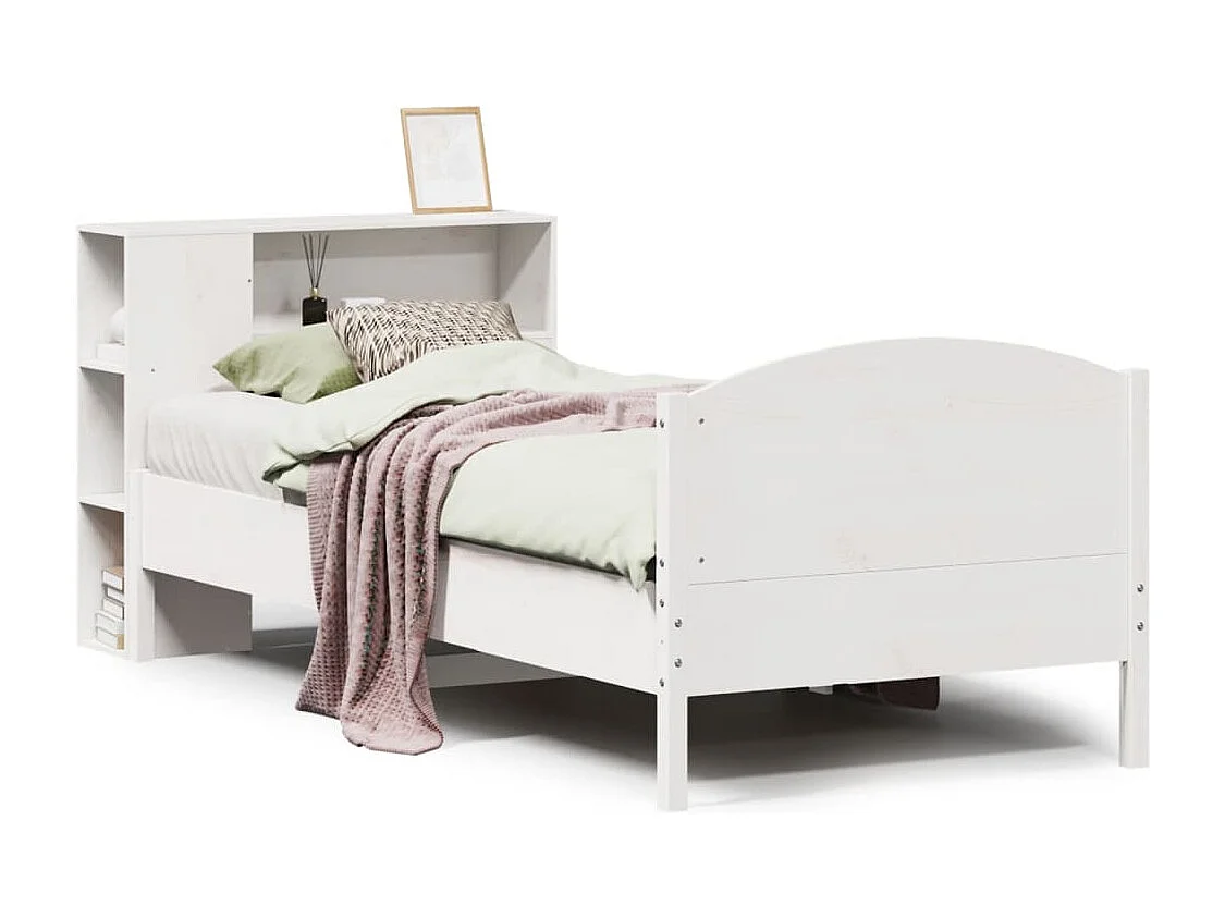 Cama com estante sem colchão 75x190 cm pinho maciço branco