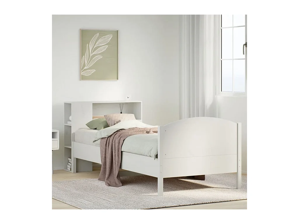 Lit bibliothèque sans matelas blanc 100x200 cm bois pin massif